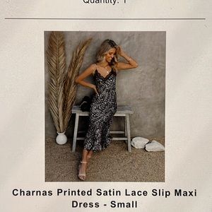 Charnas Printed Satin Lace Slip Maxi